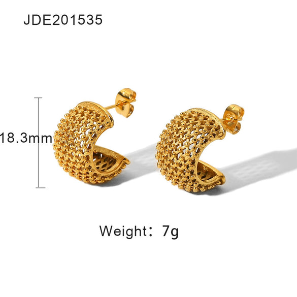Wholesale Women's Stainless Steel Geometric Ushaped Spiked Mesh Stud Earrings Electroplated
