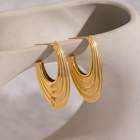 Wholesale Women's Stainless Steel Geometric Ushaped Vacuum Real Gold Plated Earrings For Versatile Wear