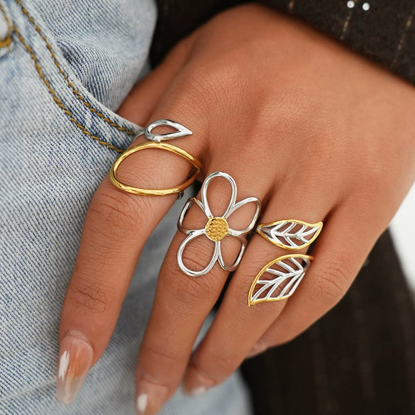 Wholesale Women's Stainless Steel Geometric Vacuum Plated Open Rings Jewelry