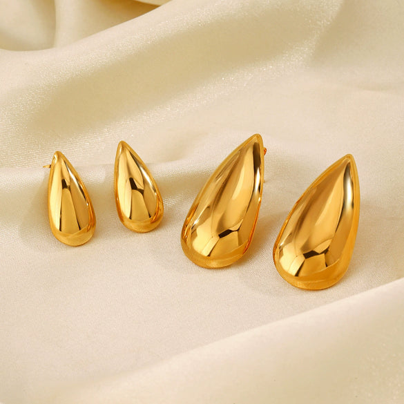 Wholesale Women's Stainless Steel Geometric Water Drop And Melon Seed Earrings With Electroplating