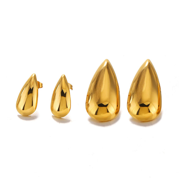 Wholesale Women's Stainless Steel Geometric Water Drop And Melon Seed Earrings With Electroplating