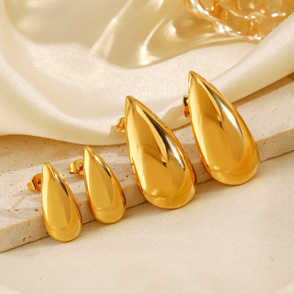 Wholesale Women's Stainless Steel Geometric Water Drop And Melon Seed Earrings With Electroplating