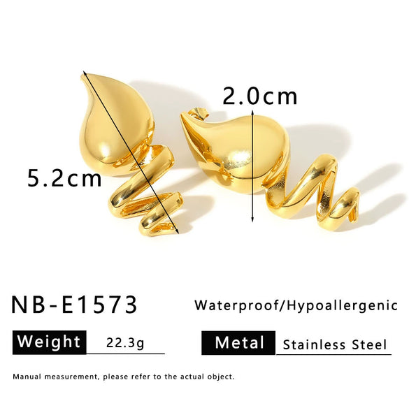 Wholesale Women's Stainless Steel Geometric Water Drop Spiral Earrings With 18K Furnace Vacuum Plated Finish