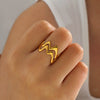 Wholesale Women's Stainless Steel Geometric Wave Cross Ring 18K Gold Plated