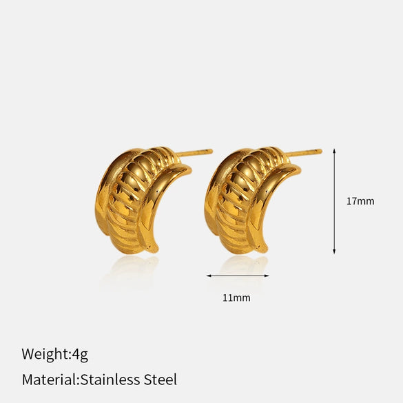 Wholesale Women's Stainless Steel Geometric Wave Cshaped Electroplated Earrings