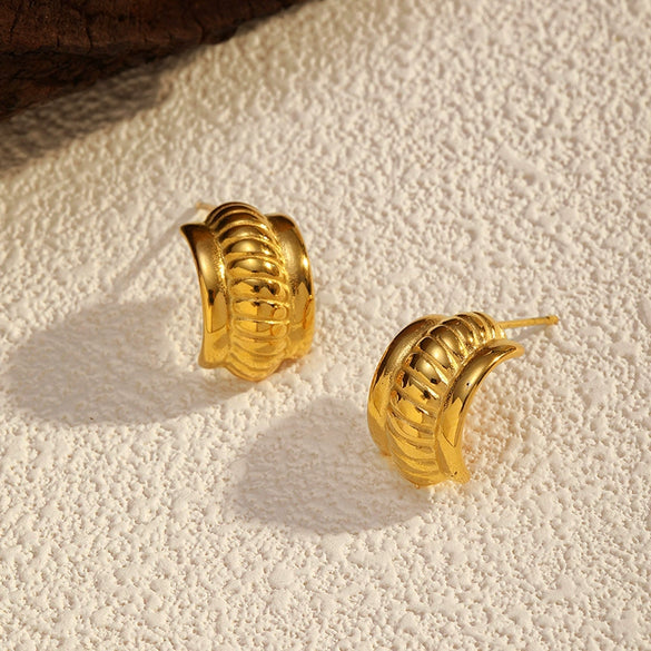 Wholesale Women's Stainless Steel Geometric Wave Cshaped Electroplated Earrings