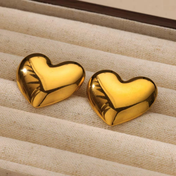 Wholesale Women's Stainless Steel Geometric Wave Pattern Electroplated Heart Earrings