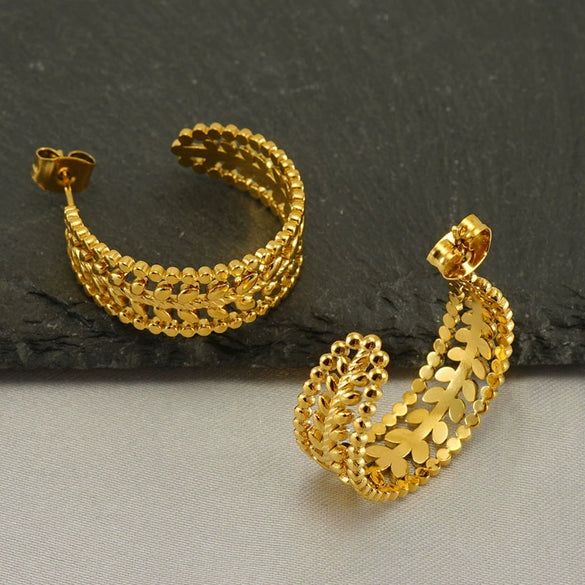 Wholesale Women's Stainless Steel Geometric Wheat Ear Hollow Electroplated Earrings