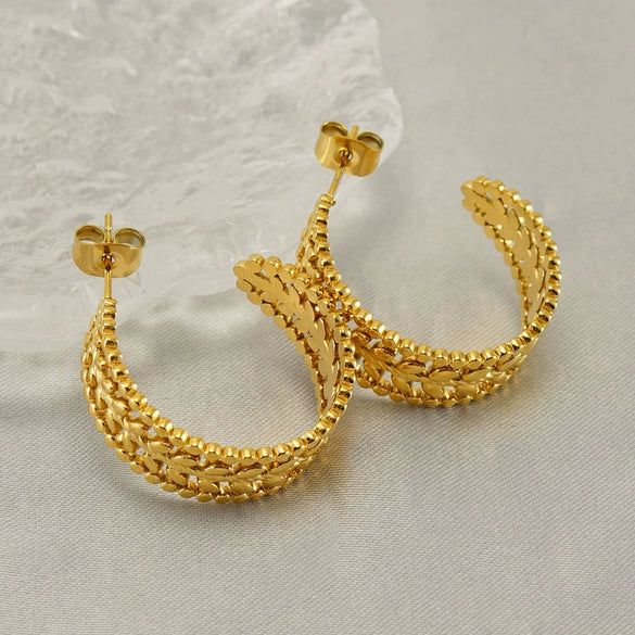 Wholesale Women's Stainless Steel Geometric Wheat Ear Hollow Electroplated Earrings