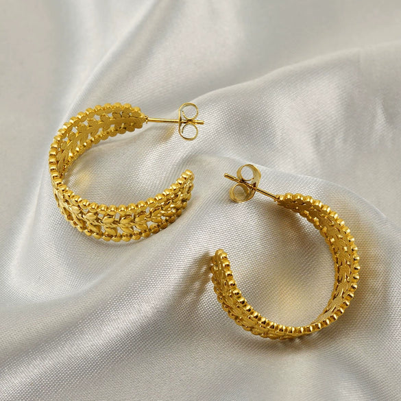 Wholesale Women's Stainless Steel Geometric Wheat Ear Hollow Electroplated Earrings