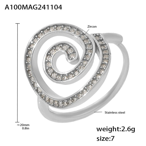 Wholesale Women's 316L Stainless Steel Geometric Whirlpool Handset Zircon Ring Pvd Plated 18K Real Gold Light Luxury Style