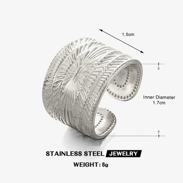 Wholesale Women's Stainless Steel Geometric Wide Face Retro Style Hip Hop Opening Ring With 18K Gold Plated Electroplating