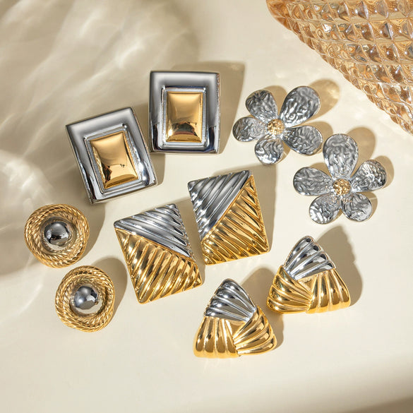 Wholesale Women's Stainless Steel Geometric Wind Earrings With Electroplating Treatment