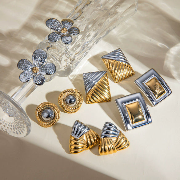 Wholesale Women's Stainless Steel Geometric Wind Earrings With Electroplating Treatment