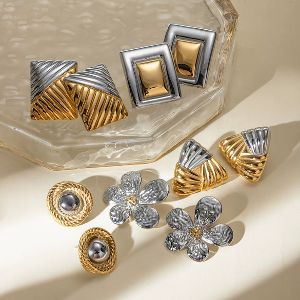 Wholesale Women's Stainless Steel Geometric Wind Earrings With Electroplating Treatment