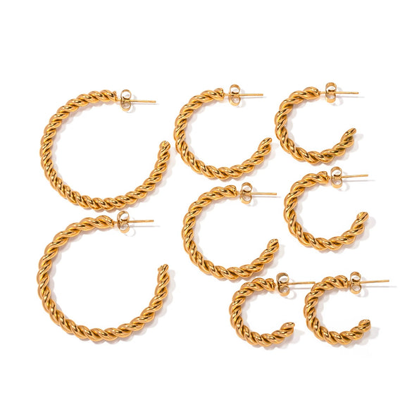Wholesale Women's Stainless Steel Geometric Wreath Earrings 18K Goldplated Minimalist Hip Hop Style