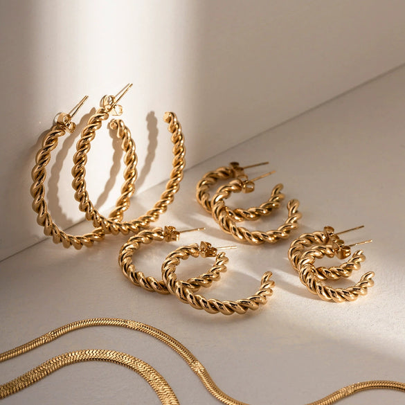 Wholesale Women's Stainless Steel Geometric Wreath Earrings 18K Goldplated Minimalist Hip Hop Style