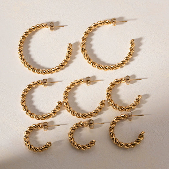 Wholesale Women's Stainless Steel Geometric Wreath Earrings 18K Goldplated Minimalist Hip Hop Style