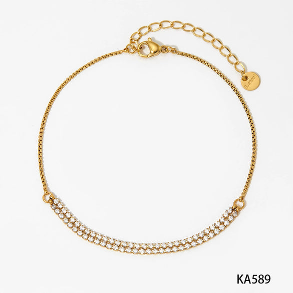 Wholesale Women's Stainless Steel Geometric Zircon Anklet Simple Fashion