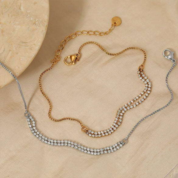 Wholesale Women's Stainless Steel Geometric Zircon Anklet Simple Fashion