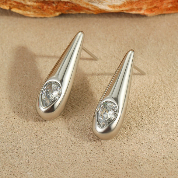 Wholesale Women's Stainless Steel Geometric Zircon Earrings Electroplated Minimalist Design