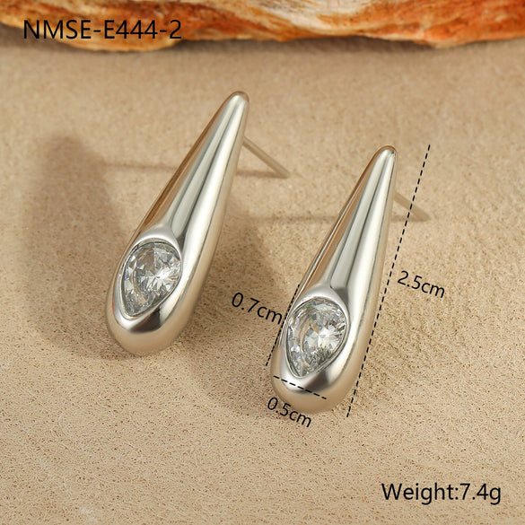 Wholesale Women's Stainless Steel Geometric Zircon Earrings Electroplated Minimalist Design