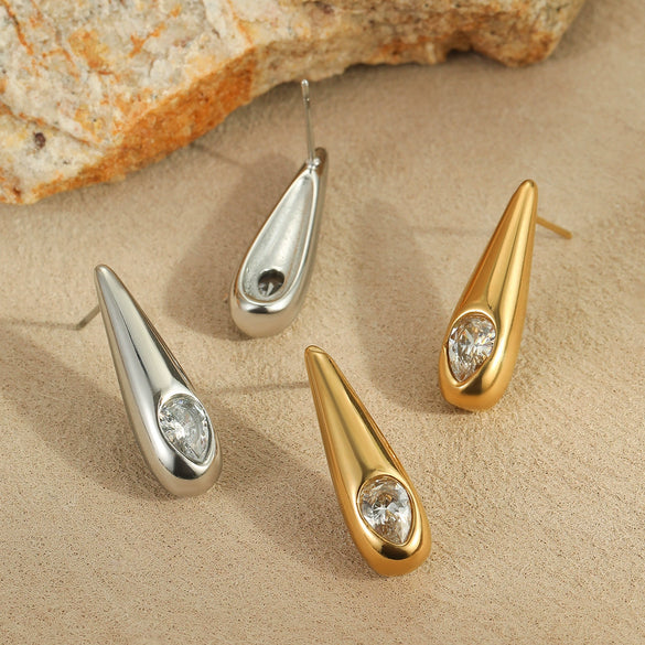 Wholesale Women's Stainless Steel Geometric Zircon Earrings Electroplated Minimalist Design
