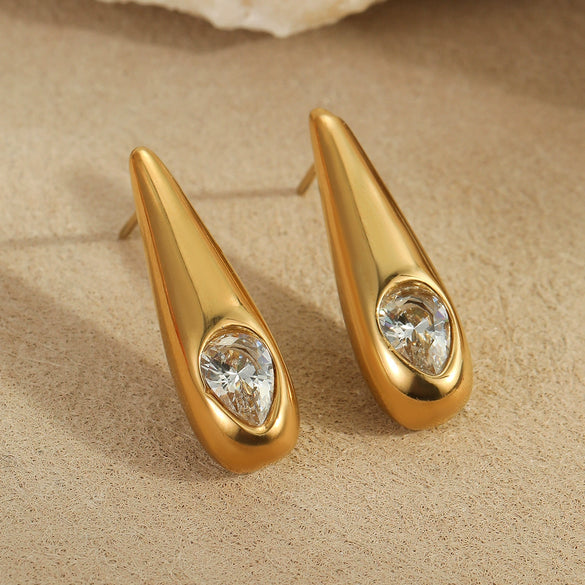 Wholesale Women's Stainless Steel Geometric Zircon Earrings Electroplated Minimalist Design
