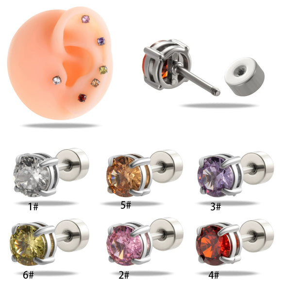 Wholesale Women's Stainless Steel Geometric Zircon Electroplated Round Ear Bone Nail Jewelry
