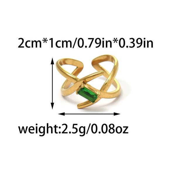 Wholesale Women's Stainless Steel Geometric Zircon Ring Electroplated Gold Antifading
