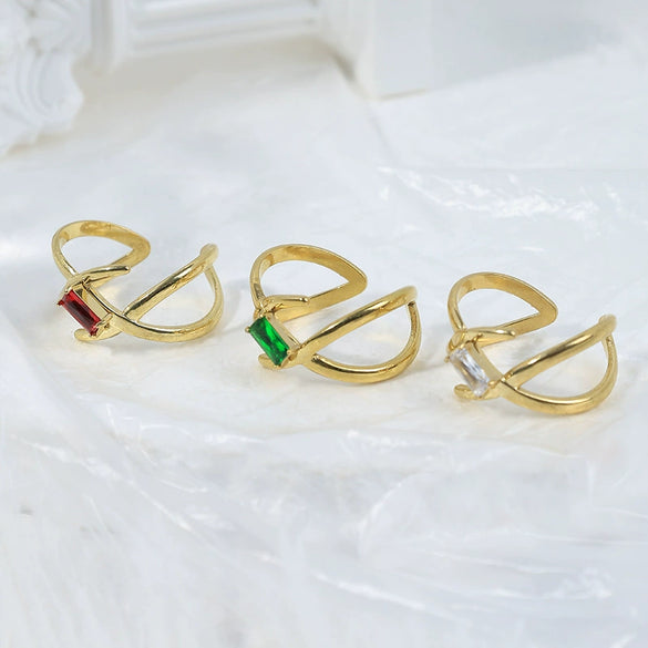 Wholesale Women's Stainless Steel Geometric Zircon Ring Electroplated Gold Antifading