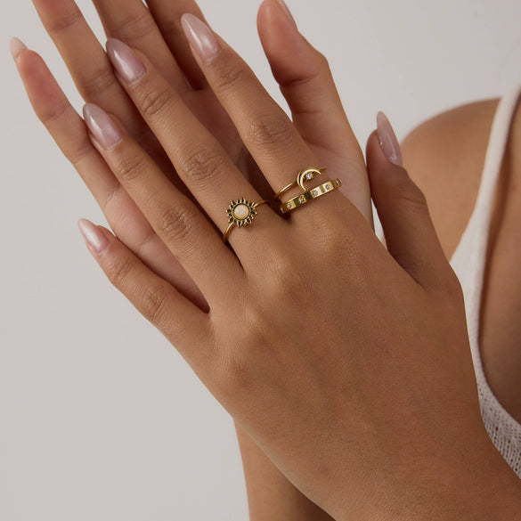 Wholesale Women's Stainless Steel Geometric Zircon Ring With Electroplating Ins Style Minimalist Design