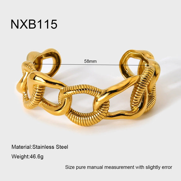 Wholesale Women's Stainless Steel Ginkgo Leaf Open Bracelet Inlaid With Gold