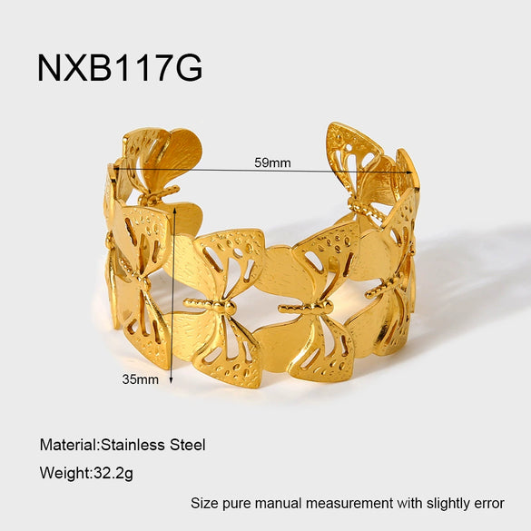 Wholesale Women's Stainless Steel Ginkgo Leaf Open Bracelet Inlaid With Gold