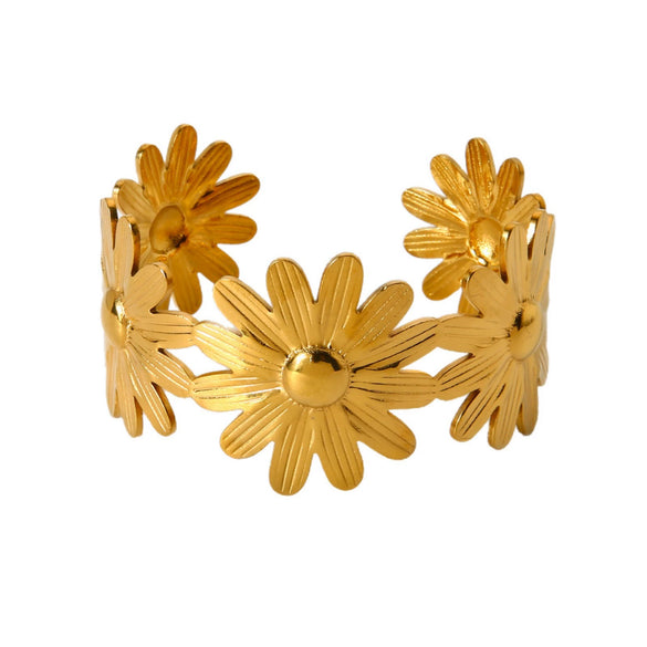 Wholesale Women's Stainless Steel Ginkgo Leaf Open Bracelet Inlaid With Gold