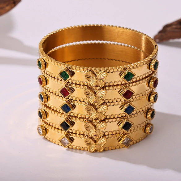 Wholesale Women's 316L Stainless Steel Glass Zircon Butterfly Flower Bracelet With Electroplating And Simple Geometric Style
