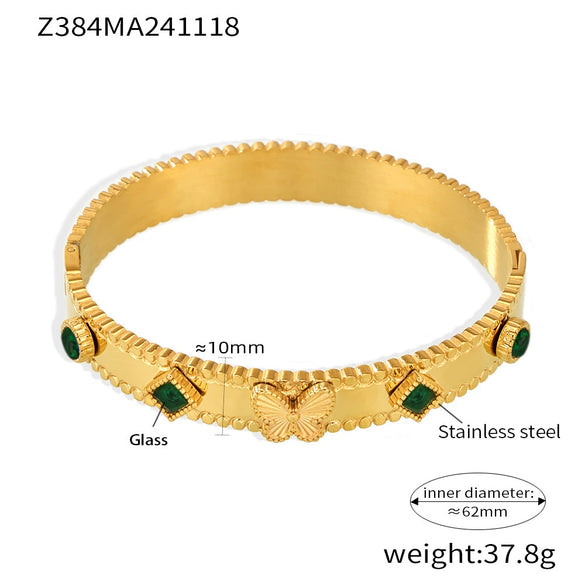 Wholesale Women's 316L Stainless Steel Glass Zircon Butterfly Flower Bracelet With Electroplating And Simple Geometric Style