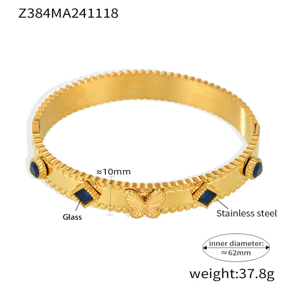 Wholesale Women's 316L Stainless Steel Glass Zircon Butterfly Flower Bracelet With Electroplating And Simple Geometric Style