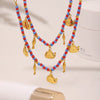 Wholesale Women's 316L Stainless Steel Glazed Beads And 316L Stainless Steel Dolphin Pendant Clavicle Chain With Geometric And Animal Patterns Electroplated Bohemian Style