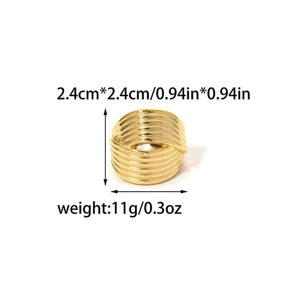 Wholesale Women's Stainless Steel Gold Plated Fashion Geometric Wave Pattern Hollow Striped Rotating Ring