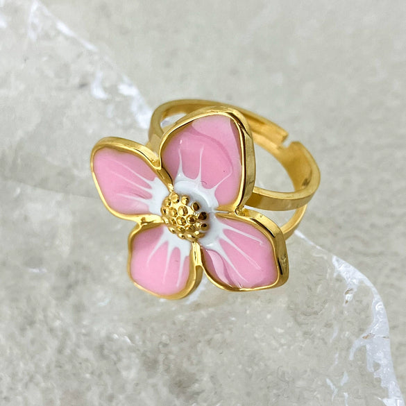 Wholesale Women's Stainless Steel Gold Plated Flower Geometric Earrings And Ring Set