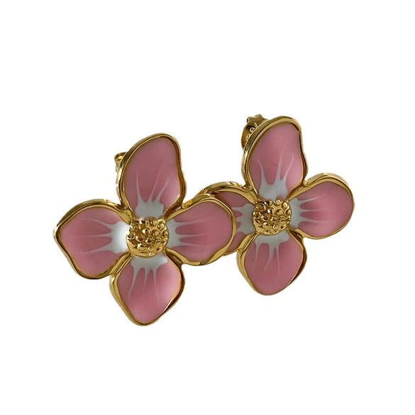Wholesale Women's Stainless Steel Gold Plated Flower Geometric Earrings And Ring Set