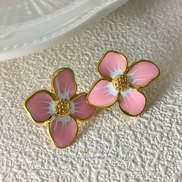 Wholesale Women's Stainless Steel Gold Plated Flower Geometric Earrings And Ring Set