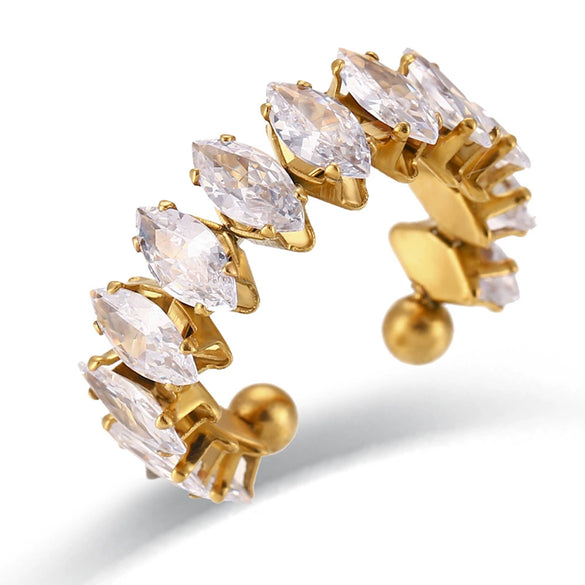 Wholesale Women's Stainless Steel Gold Plated Full Diamond Opening Bracelet With Adjustable Diamond Zircon Ring And Electroplating Treatment
