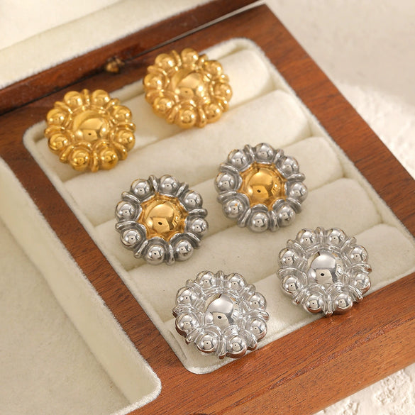 Wholesale Women's Stainless Steel Gold Plated Geometric And Floral Pattern Earrings