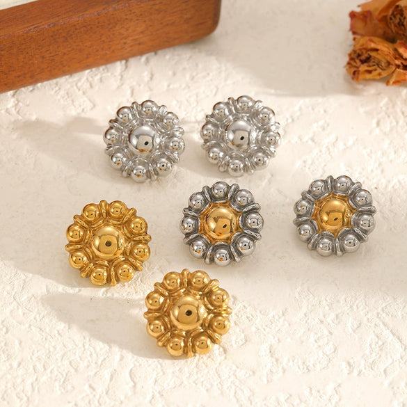 Wholesale Women's Stainless Steel Gold Plated Geometric And Floral Pattern Earrings