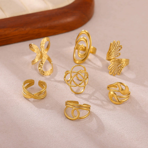 Wholesale Women's Stainless Steel Gold Plated Inlaid With Gold Geometric Fruit Pattern Open Ring Accessories