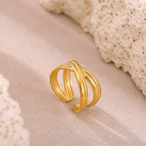 Wholesale Women's Stainless Steel Gold Plated Inlaid With Gold Geometric Fruit Pattern Open Ring Accessories