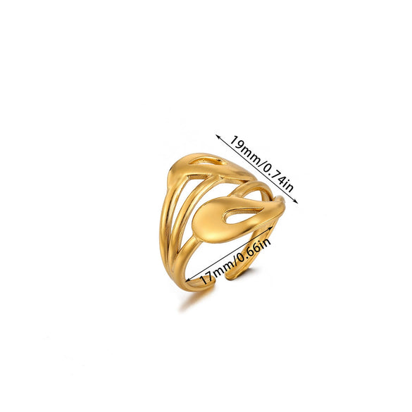 Wholesale Women's Stainless Steel Gold Plated Inlaid With Gold Geometric Fruit Pattern Open Ring Accessories