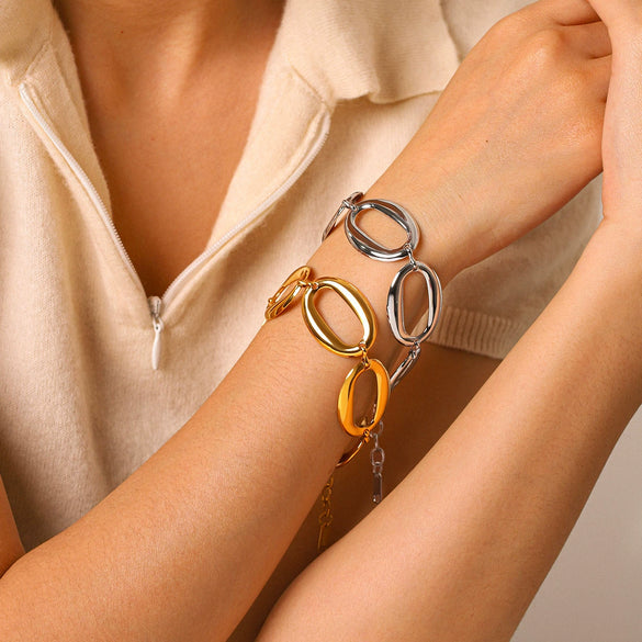 Wholesale Women's Stainless Steel Gold Plated Irregular Geometric Hollowout Bracelet Jewelry